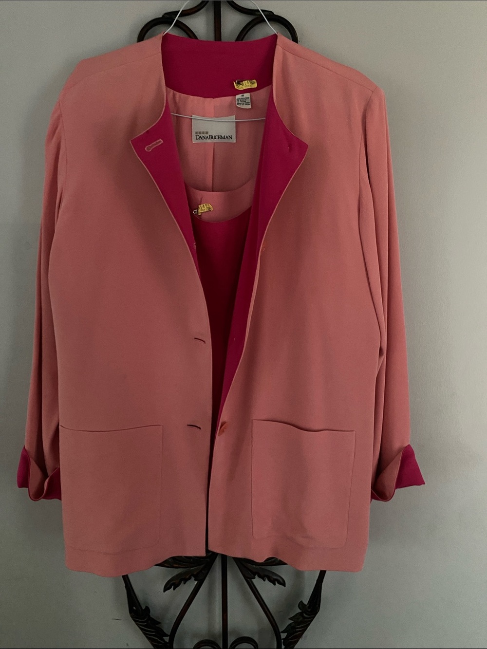 Dana Buchman Pink Two-Tone Open Blazer with matching top